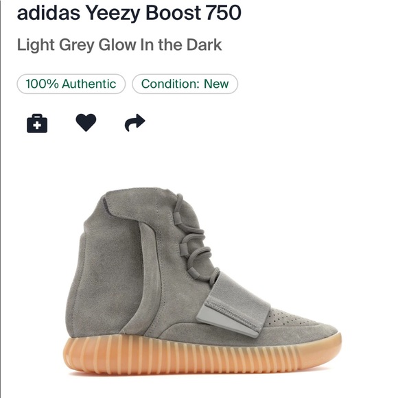 adidas gazelle silver green womens adidas Yeezy Boost 750 Light Grey Glow In the Dark - Used main image 1